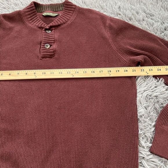 Eddie Bauer Mens Henley Sweater Ribbed Maroon Size Medium - Picture 3 of 9